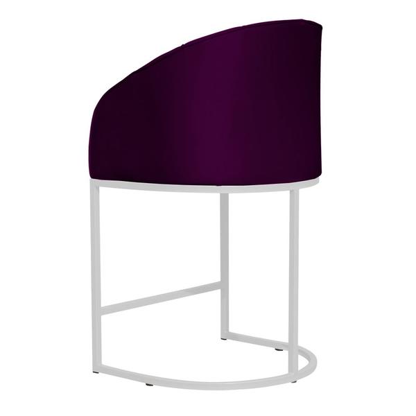 Imagem de Poltrona Cadeira Banqueta Mia Base Branca Veludo Roxo - Montanaris Decor