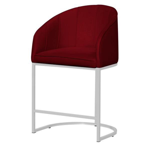 Imagem de Poltrona Cadeira Banqueta Mia Base Branca Veludo Vermelho - Montanaris Decor