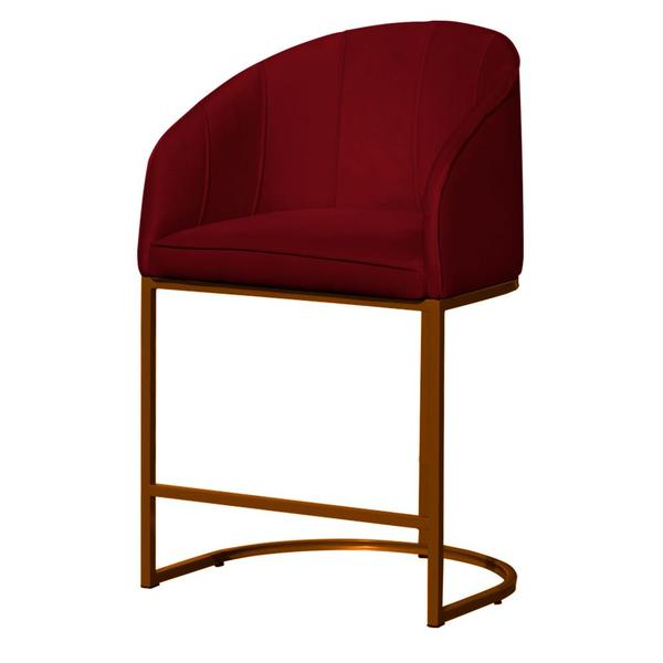 Imagem de Poltrona Cadeira Banqueta Mia Base Bronze Veludo Vermelho - Montanaris Decor