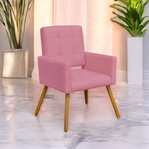 Imagem de Poltrona Cadeira Decorativa Camila Pés Palito Sala de Estar Suede Rosa Barbie - INCASA DECOR