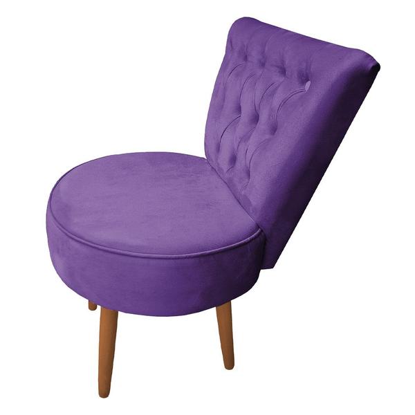 Imagem de Poltrona Cadeira Decorativa Capitonê Elegância Veludo Roxo Pés Palito Castanho - Pallazio