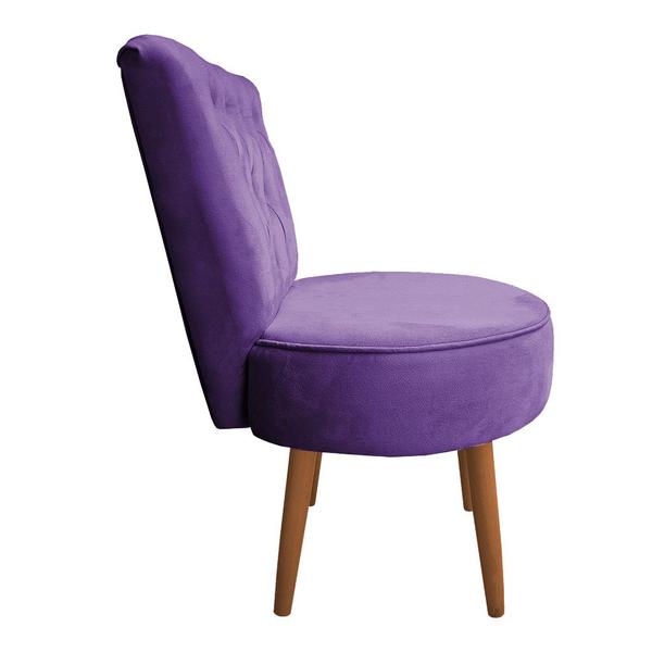 Imagem de Poltrona Cadeira Decorativa Capitonê Elegância Veludo Roxo Pés Palito Castanho - Pallazio