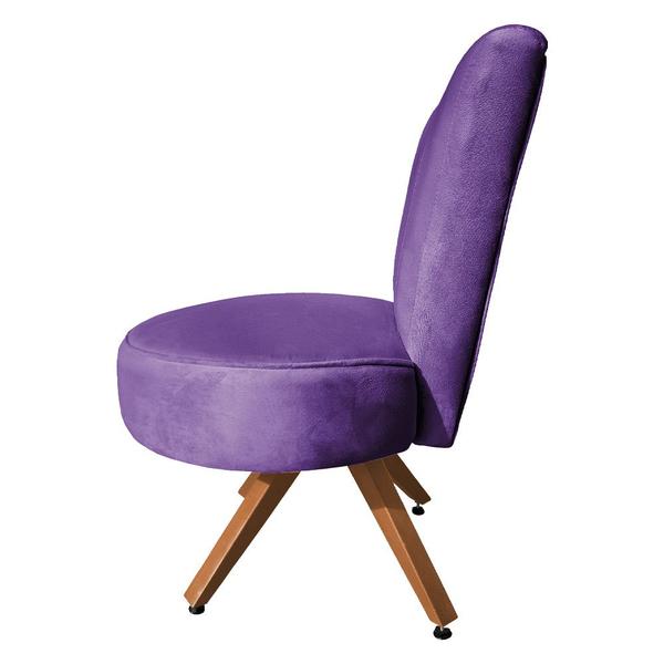 Imagem de Poltrona Cadeira Decorativa Costurada Elegância Veludo Roxo Base Giratória Castanho - Pallazio