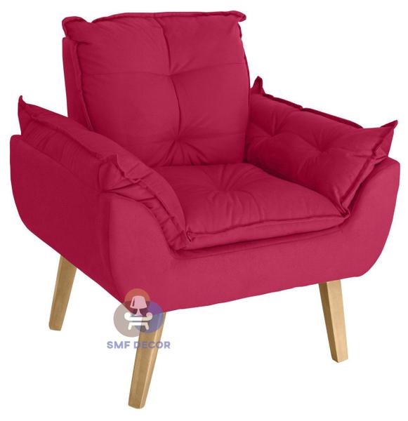 Imagem de Poltrona/Cadeira Decorativa Glamour Vermelho Com Pés Quadrado