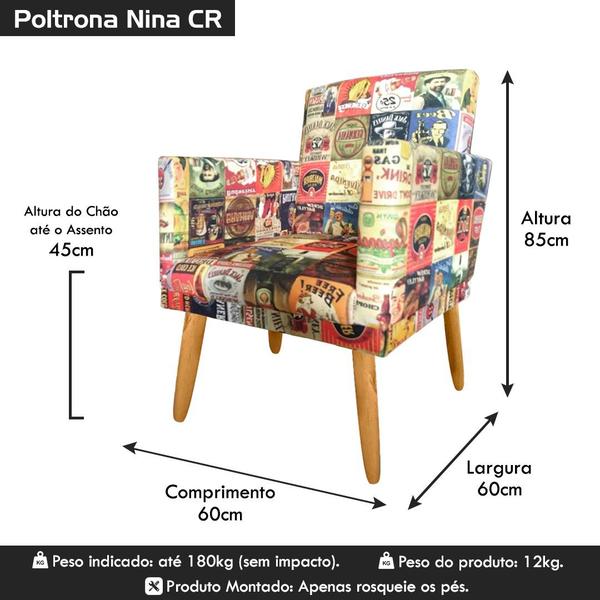 Imagem de Poltrona Cadeira Decorativa Nina Encosto Alto Rodapé Cerveja Beer