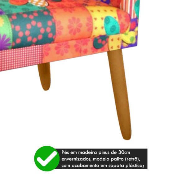 Imagem de Poltrona Cadeira Decorativa Nina Encosto Alto Rodapé PatchWork Retalhos - 2M Decor