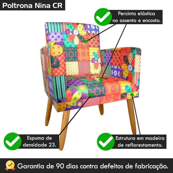 Imagem de Poltrona Cadeira Decorativa Nina Encosto Alto Rodapé PatchWork Retalhos