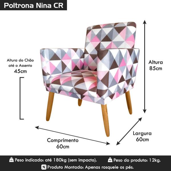 Imagem de Poltrona Cadeira Decorativa Nina Encosto Alto Rodapé Triangulo Rosa - 2M Decor