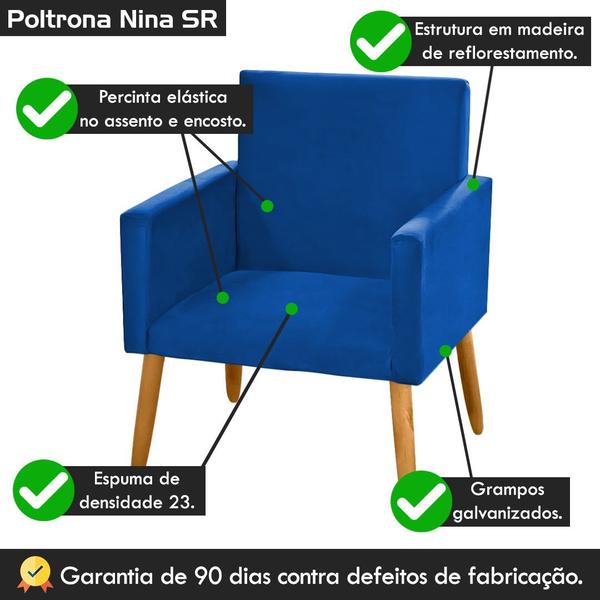 Imagem de Poltrona Cadeira Decorativa Nina Encosto Alto Suede Azul Royal