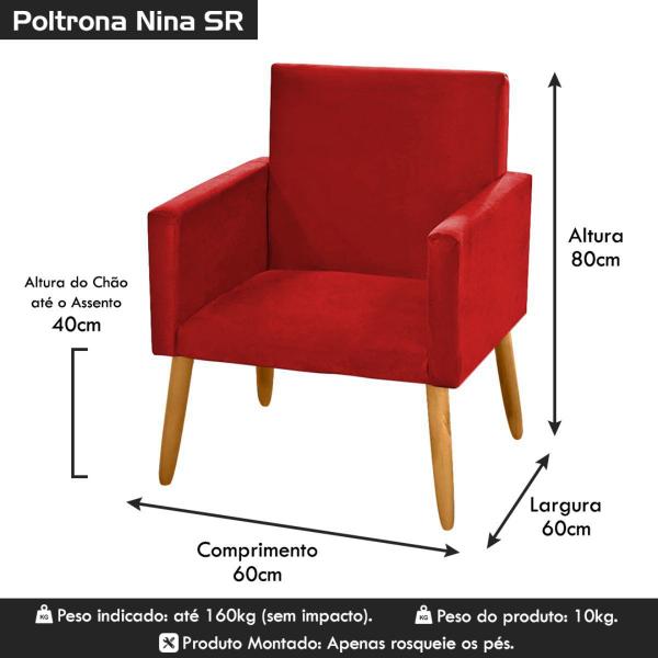 Imagem de Poltrona Cadeira Decorativa Nina Encosto Alto Suede Vermelho Marsala - 2M Decor