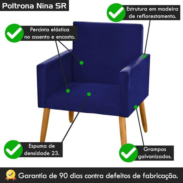 Imagem de Poltrona Cadeira Decorativa Nina Encosto Alto Tecido Sintético Azul Marinho