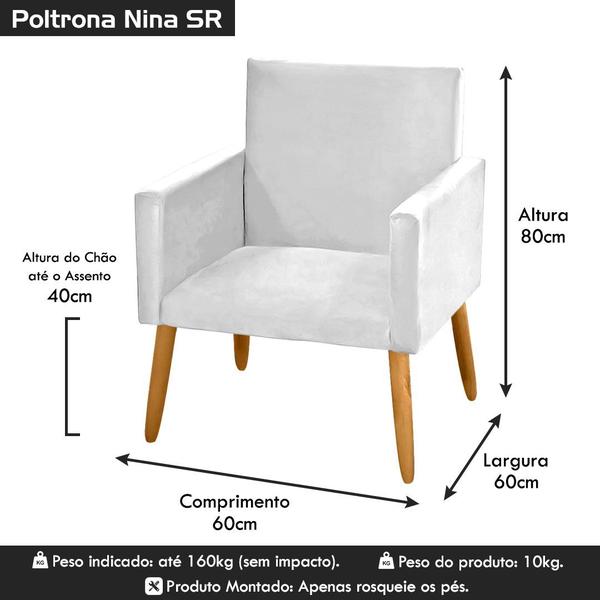 Imagem de Poltrona Cadeira Decorativa Nina Encosto Alto Tecido Sintético Branco