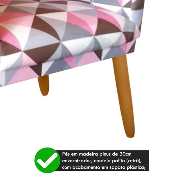 Imagem de Poltrona Cadeira Decorativa Nina Pés Madeira Rodapé Triangulo Rosa - 2M Decor