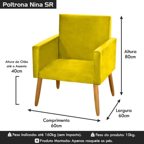 Imagem de Poltrona Cadeira Decorativa Nina Pés Madeira Suede Amarelo