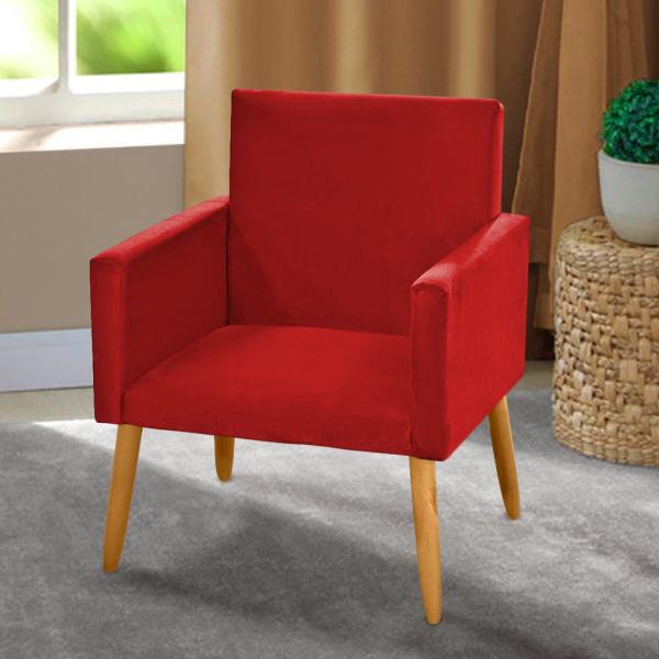 Imagem de Poltrona Cadeira Decorativa Nina Pés Madeira Suede Vermelho - 2M Decor