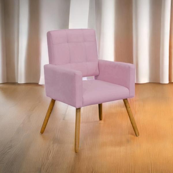 Imagem de Poltrona Cadeira Estofada Decorativa Camila Recepção Suede Rosa Bebe - INCASA DECOR