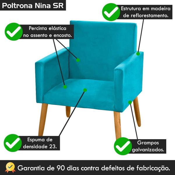 Imagem de Poltrona Cadeira Para Sala de Estar Quarto Decorativa Confortável Nina Pés Madeira Pálito Sem Rodapé Suede em Diversas Cores