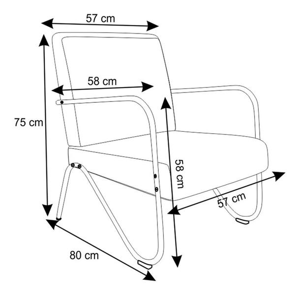 Imagem de Poltrona Cadeira Premium em material sintético Curvin Braços Cromado Luxo Sala Espera Recepção material sintético Ps Ac