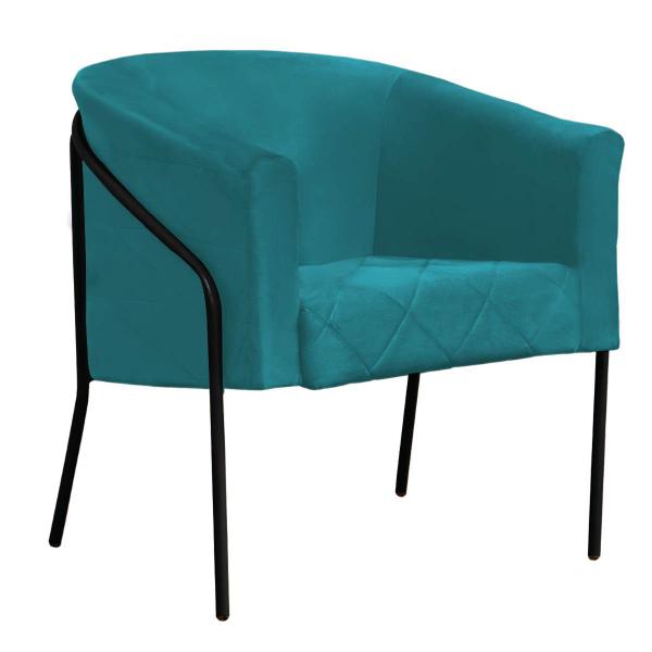 Imagem de Poltrona Cadeira Roni Luxo Industrial Ferro Preto Suede Azul Turquesa - Ahz Móveis