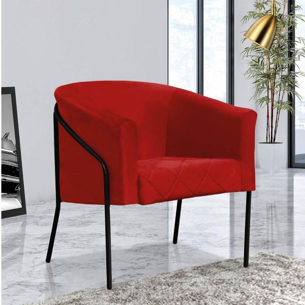 Imagem de Poltrona Cadeira Roni Luxo Industrial Ferro Preto Suede Vermelho - Ahz Móveis