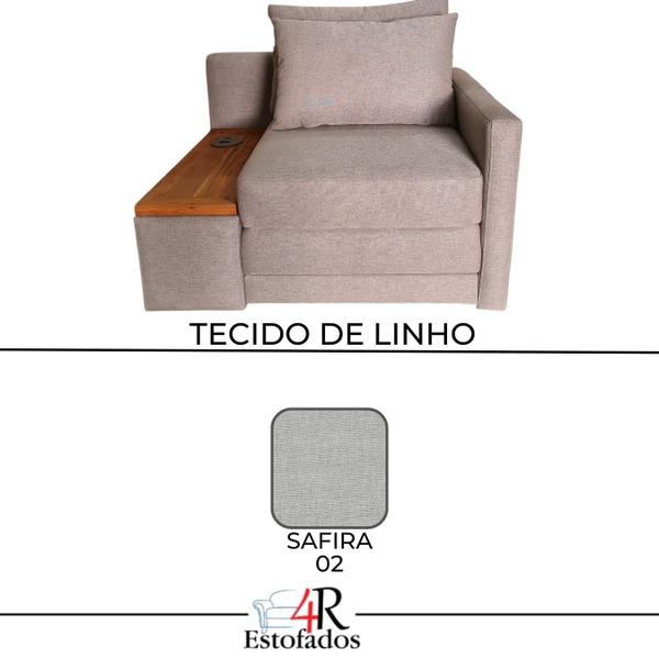 Imagem de Poltrona  Cama Com Tampo Lateral  Esquerdo & Tecido Linho  Com Usb