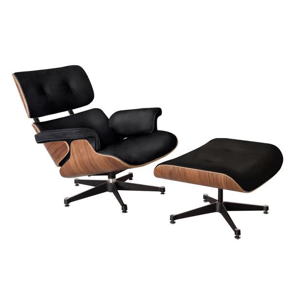 Imagem de Poltrona Charles Eames Couro Pu com Puff Preto