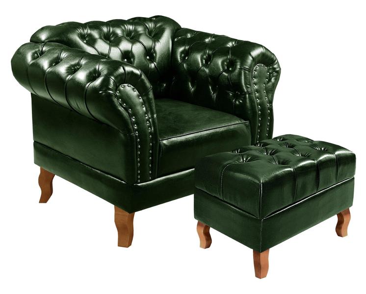 Imagem de Poltrona com Puff Decorativo Chesterfield Capitonê Dom Pedro