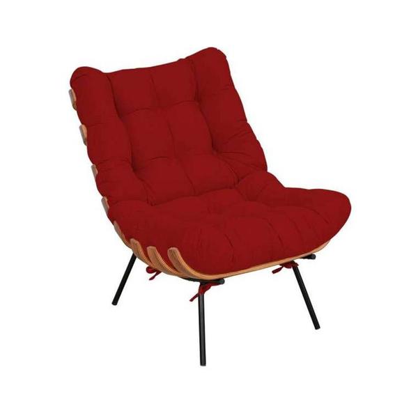 Imagem de Poltrona Costela com Puff Suede Vermelho - Belliv Decor