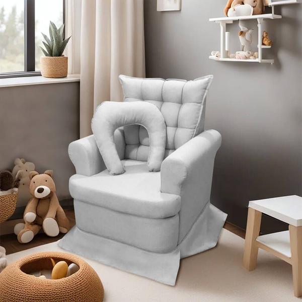 Poltrona de Amamentação com Balanço + Almofada Linho Luxo Cinza SOFA STORE Imagem de Poltrona de Amamentação com Balanço + Almofada Linho Luxo Cinza SOFA STORE