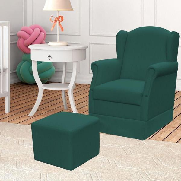 Imagem de Poltrona de Amamentação com Balanço e Puff Elisa P02 Suede Verde Musgo - Lyam Decor