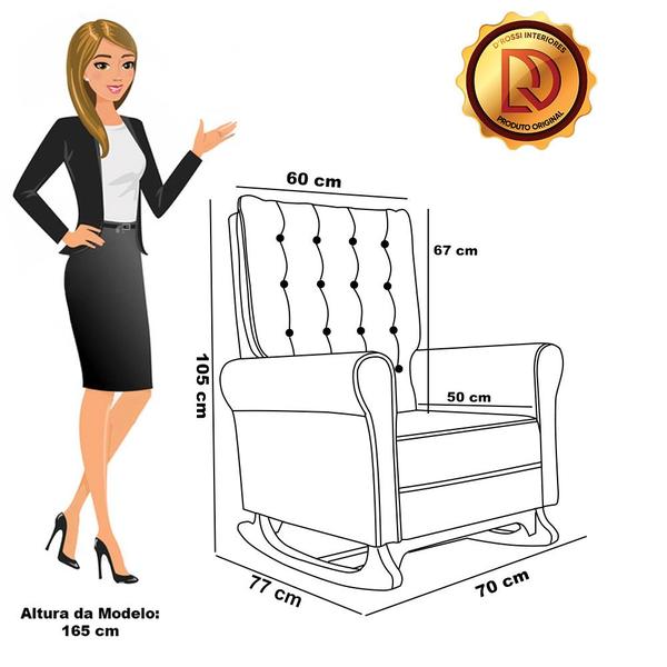 Imagem de Poltrona de Amamentação com Balanço e Puff Manu Veludo Base de Madeira - D'Rossi