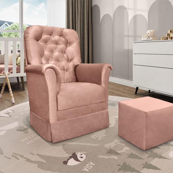 Poltrona De Amamentação Com Balanço e Puff Reto Agatha Cor Veludo Rose Phoenix Baby Imagem de Poltrona De Amamentação Com Balanço e Puff Reto Agatha Cor Veludo Rose Phoenix Baby