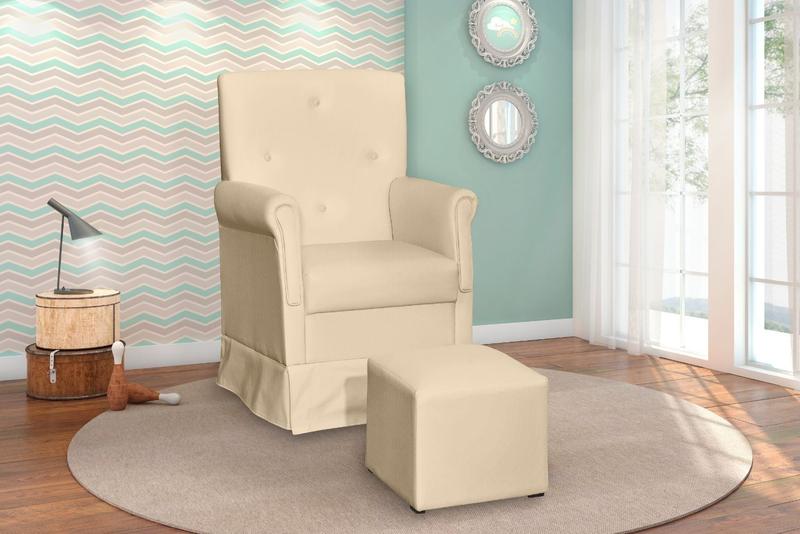 Poltrona de Amamentação Com Balanço e Puff Reto Maternidade Suzi Revestimento Sintético Bege - Phoenix Baby Imagem de Poltrona de Amamentação Com Balanço e Puff Reto Maternidade Suzi Revestimento Sintético Bege - Phoenix Baby