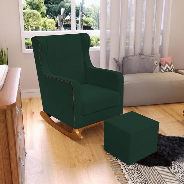 Imagem de Poltrona de Amamentação com Balanço Mavie L02 Suede Verde Musgo - Lyam Decor