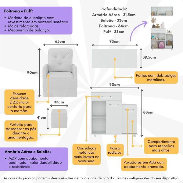 Imagem de Poltrona de Amamentação com Puff e Armário/Balcão Multimóveis MP4212