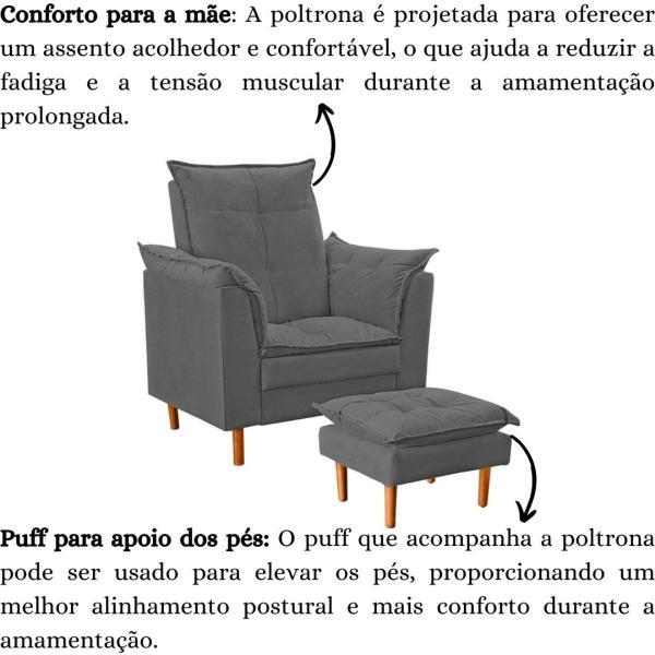 Imagem de Poltrona De Amamentação Com Puff Quarto Bebê Leticia Suede