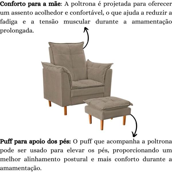 Imagem de Poltrona De Amamentação com Puff Quarto Bebê Vitória Suede