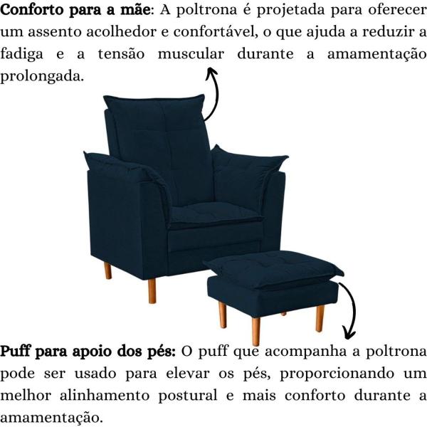 Imagem de Poltrona De Amamentação com Puff Quarto de Bebê Bia Suede