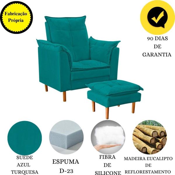 Imagem de Poltrona De Amamentação Loana Com Puff Suede Azul Turquesa