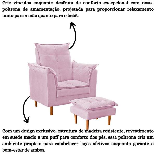 Imagem de Poltrona De Amamentação Quarto de Bebê Com Puff Melina Suede