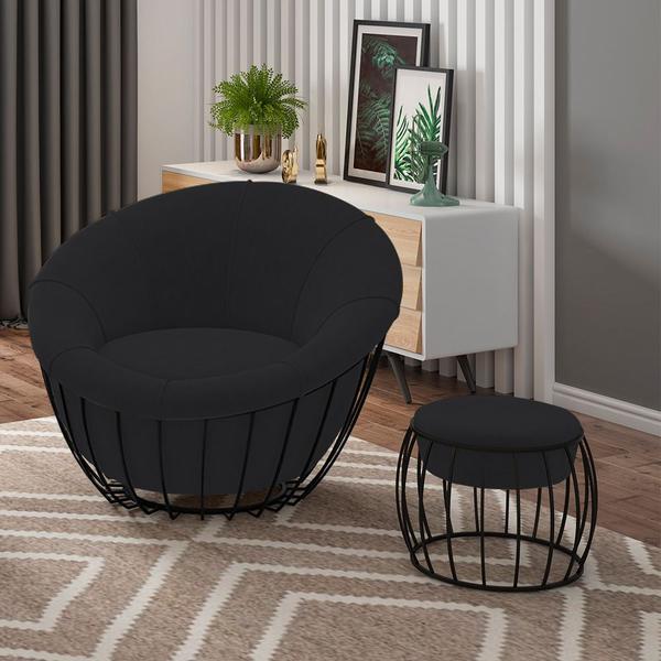 Imagem de Poltrona Decorativa 90cm Beckham Veludo Preto - Sallar Home