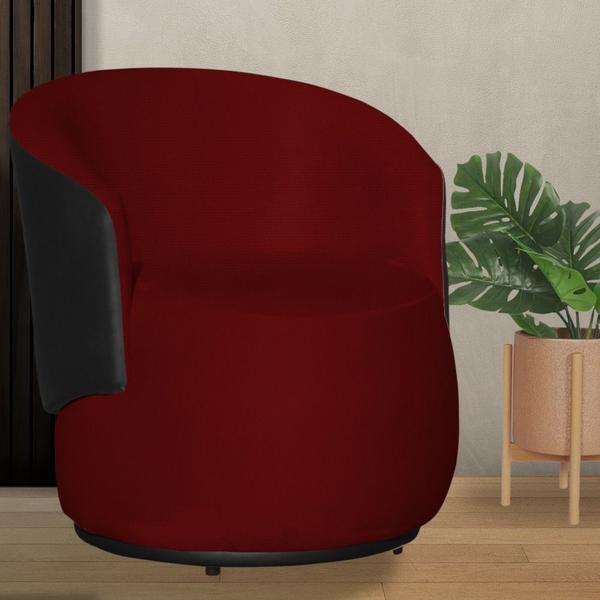 Imagem de Poltrona Decorativa Aisha Organica Suede Vermelho Com Composê em Corano Preto - DL DECOR