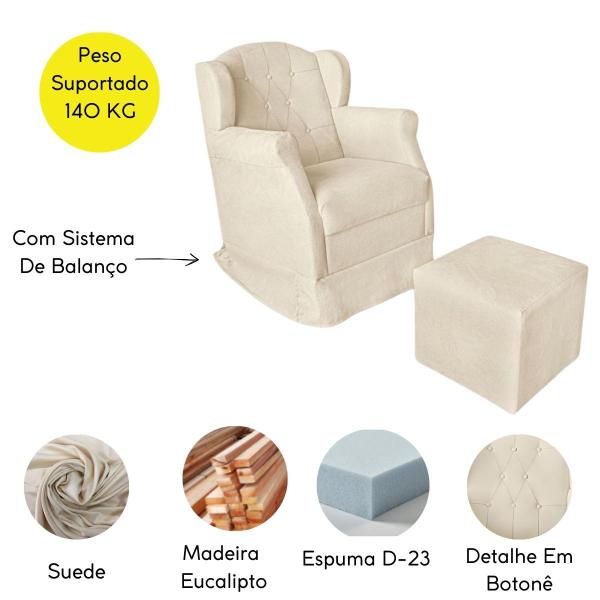 Poltrona Decorativa Amamentação Balanço E Puff Quarto Mamãe Bebê Suede - Black House Decor Imagem de Poltrona Decorativa Amamentação Balanço E Puff Quarto Mamãe Bebê Suede