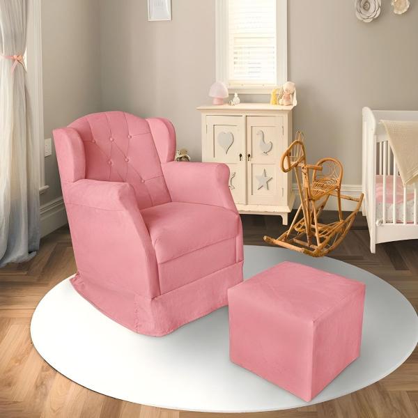 Imagem de Poltrona Decorativa Amamentação Balanço E Puff Quarto Mamãe Bebê Suede