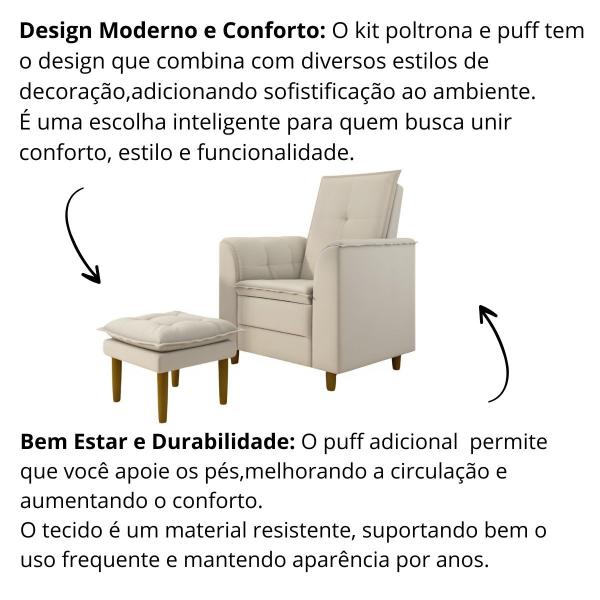 Imagem de Poltrona Decorativa Amamentação Reforçada e Puff Alice Suede