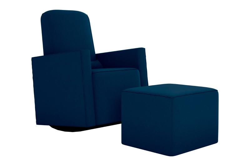 Imagem de Poltrona Decorativa Annecy Amamentação com Balanço + Puff Veludo Light Azul B-254