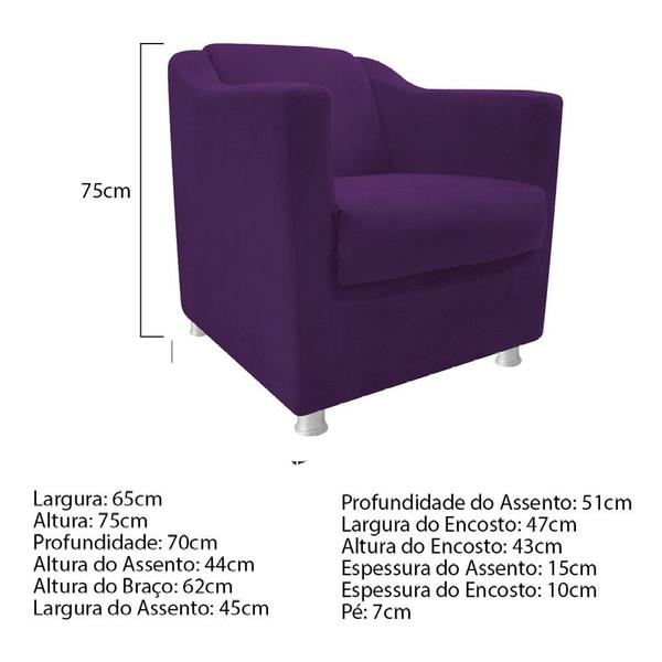 Imagem de Poltrona Decorativa Babel Sala de Estar Recepção Quarto Suede Roxo - DAMAFFÊ MÓVEIS