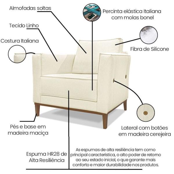 Imagem de Poltrona Decorativa Balli 1 Lugar Pes Madeira Linho Perola Ezz