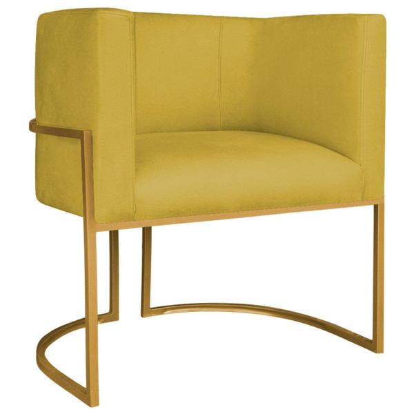 Imagem de Poltrona Decorativa Base de Ferro Suede Munique Amarelo/Dourado