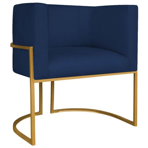 Imagem de Poltrona Decorativa Base de Ferro Suede Munique Azul Marinho/Dourado